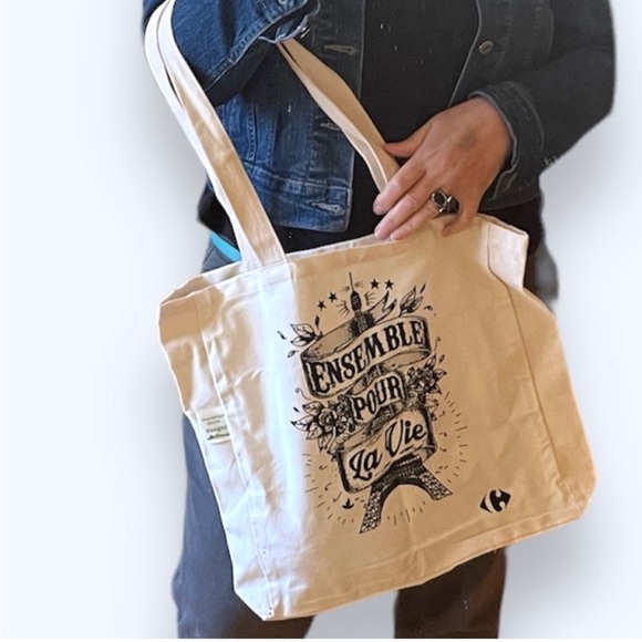 Paris NWT tote bag canvas new shopping “Ensemble pour La Vie” Eifel tower - Picture 8 of 11